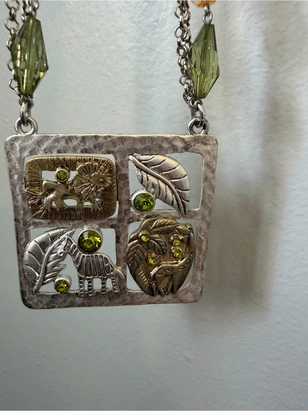 Vintage Safari Necklace Silver Gold Tone Lion Zebra Giraffe Statement Chunky